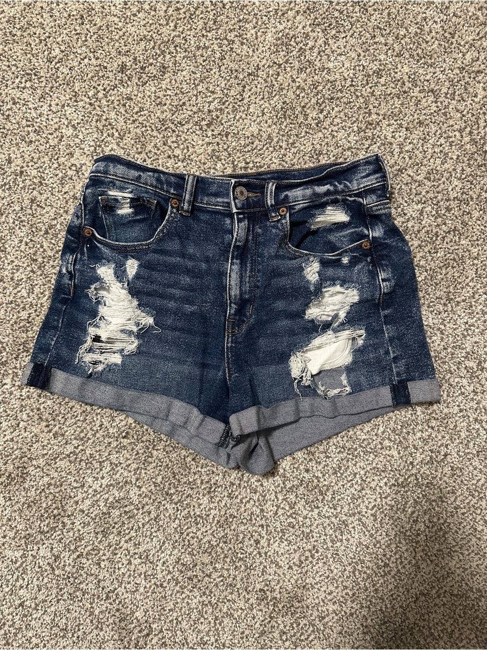 American Eagle Distressed Denim Mom Shorts Cuffed Dark Wash - Size 6